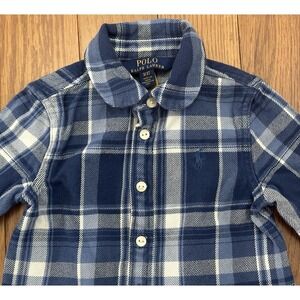 Polo Ralph Lauren Toddler Girls 3T Blue Plaid Peplum Button Front Shirt Top